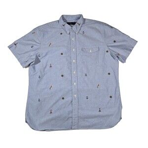 Polo Ralph Lauren Button Down Short Sleeve Shirt Blue Mens Large XL Sea Boat